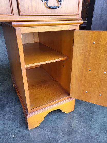 Antique repro small yew twin pedestal desk leather top