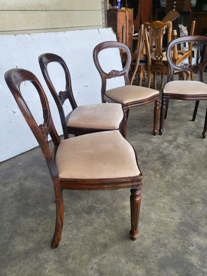 Antique repro 4 balloon back dining chairs cream