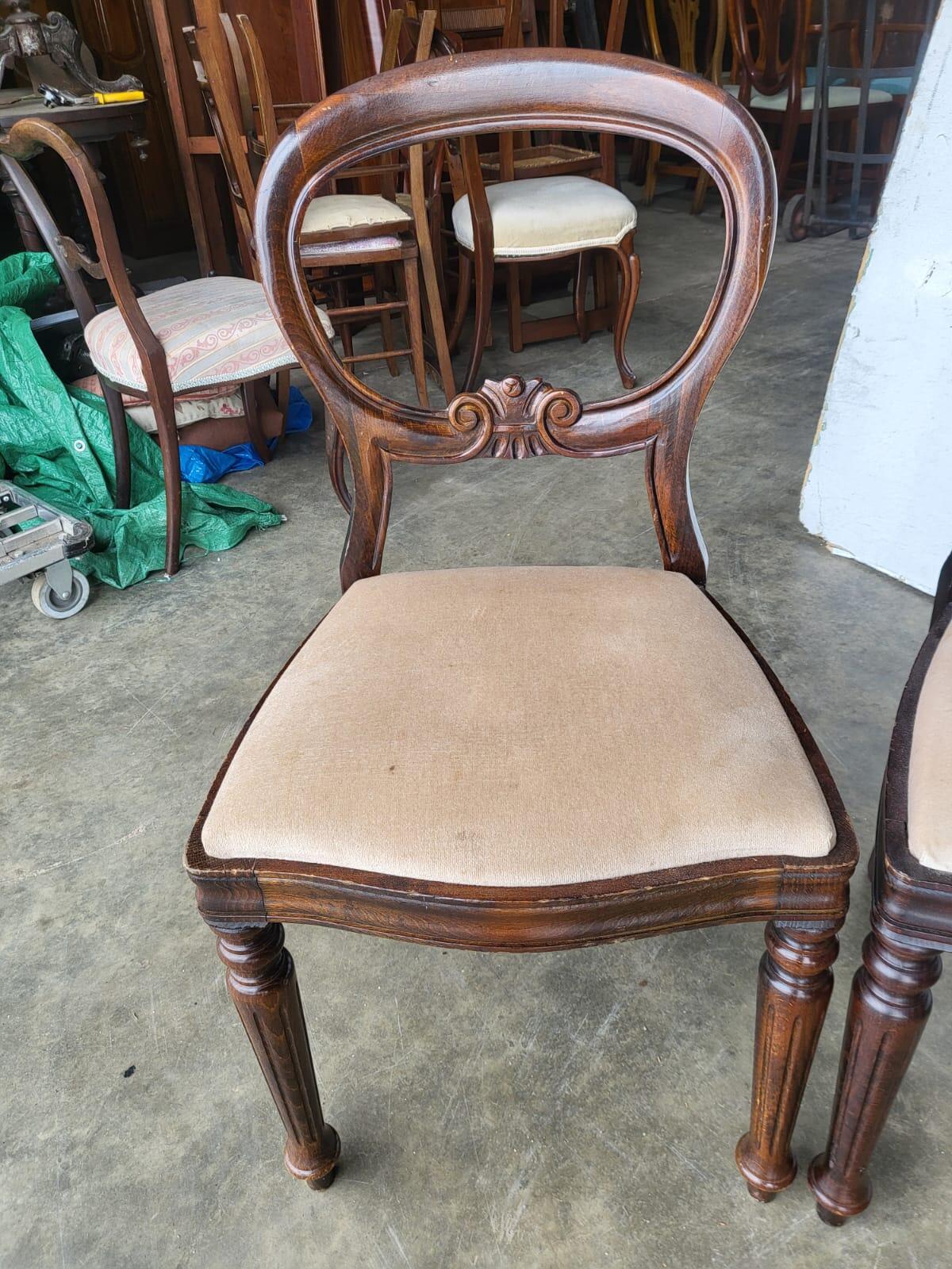 Antique repro 4 balloon back dining chairs cream