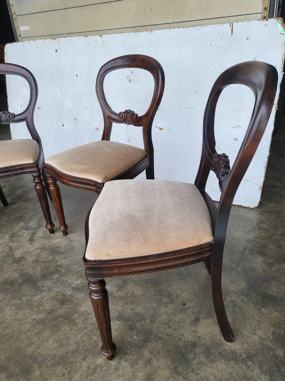 Antique repro 4 balloon back dining chairs cream