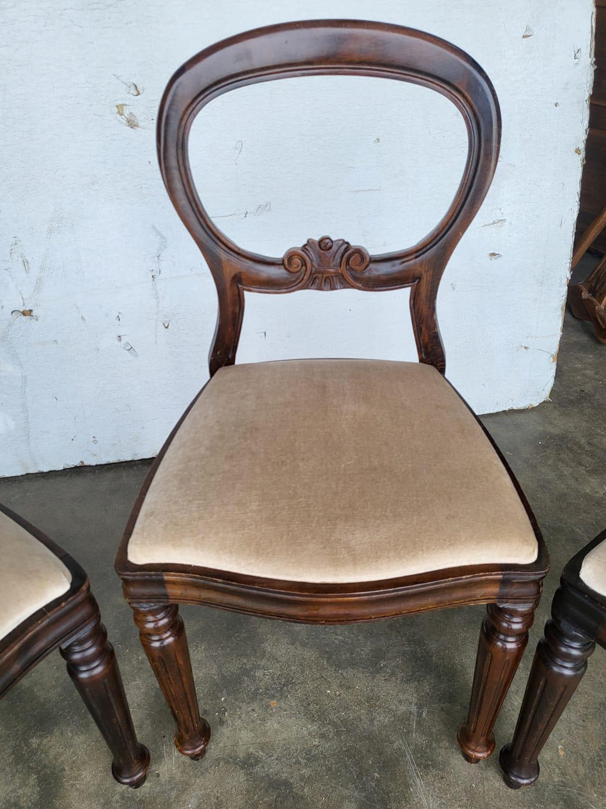Antique repro 4 balloon back dining chairs cream