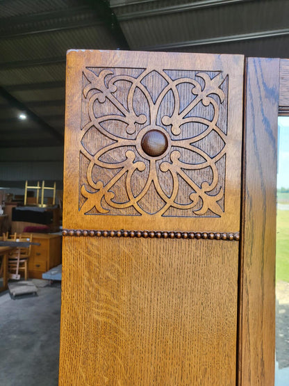 Antique art nouveau oak single mirrored door wardobe drawer