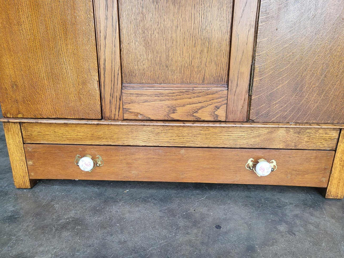 Antique art nouveau oak single mirrored door wardobe drawer