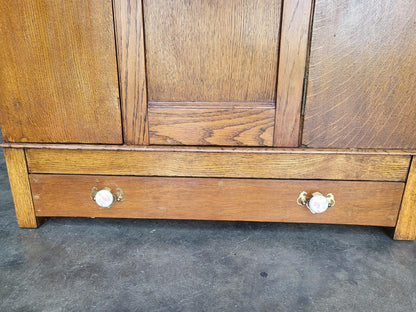 Antique art nouveau oak single mirrored door wardobe drawer