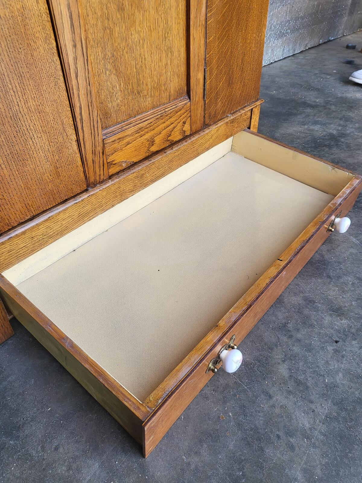Antique art nouveau oak single mirrored door wardobe drawer