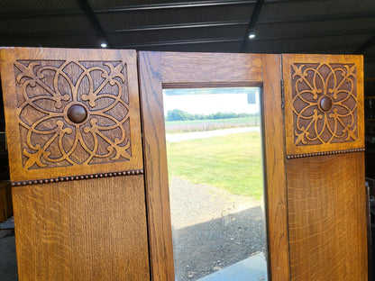 Antique art nouveau oak single mirrored door wardobe drawer