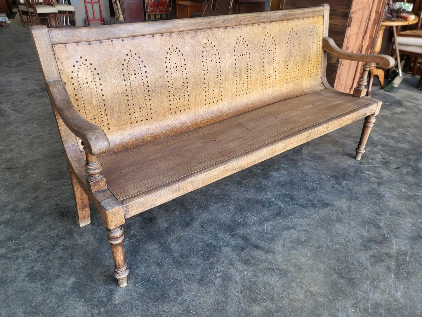 Antique arts and crafts bentwood church pub bench seat