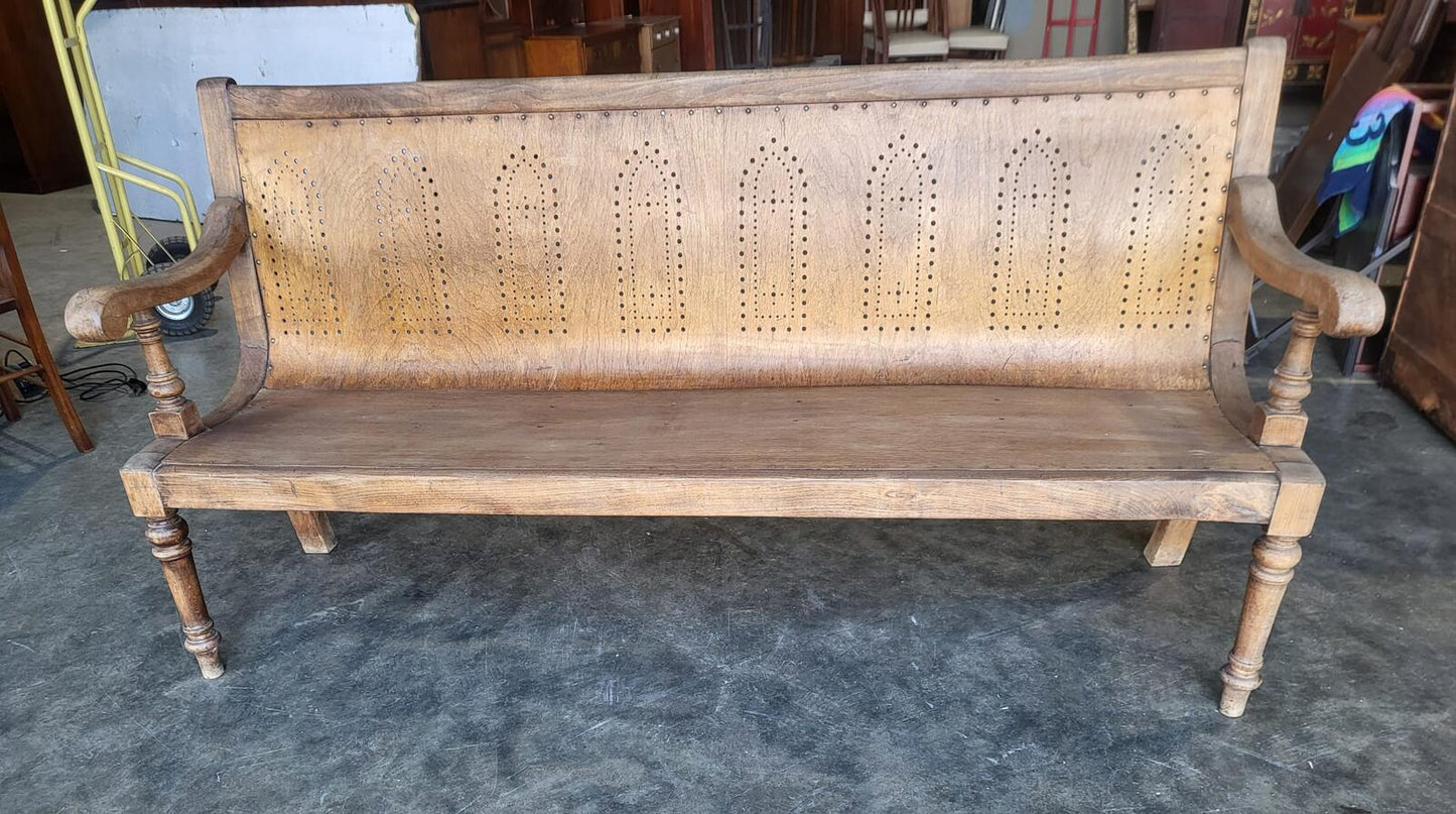 Antique arts and crafts bentwood church pub bench seat