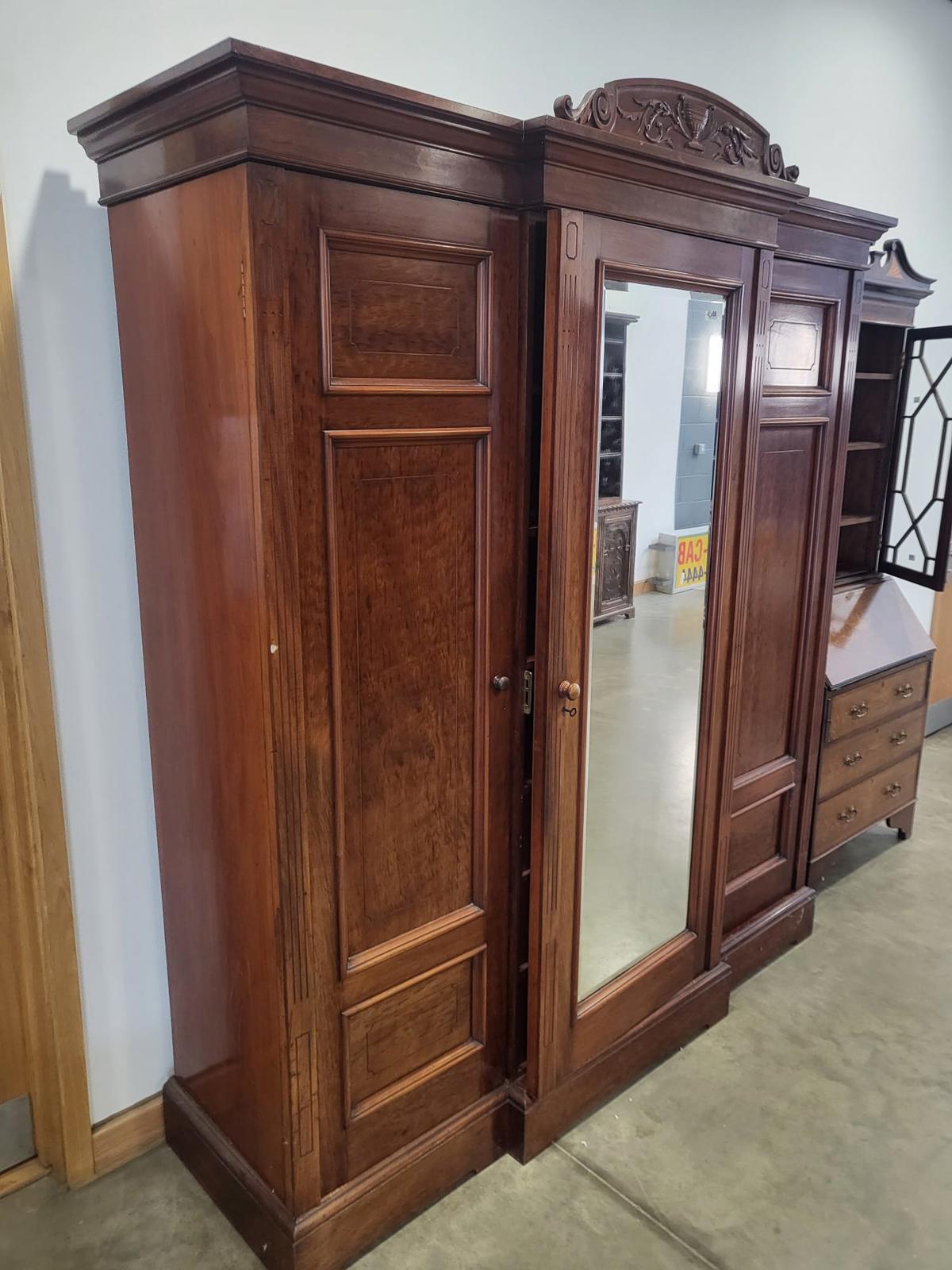 Antique breakdown triple wardrobe compactum drawers shelves