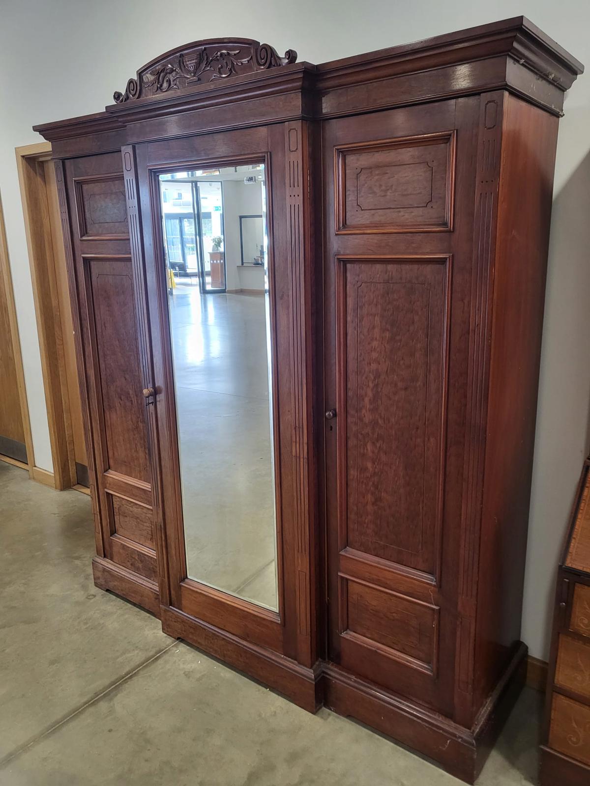 Antique breakdown triple wardrobe compactum drawers shelves