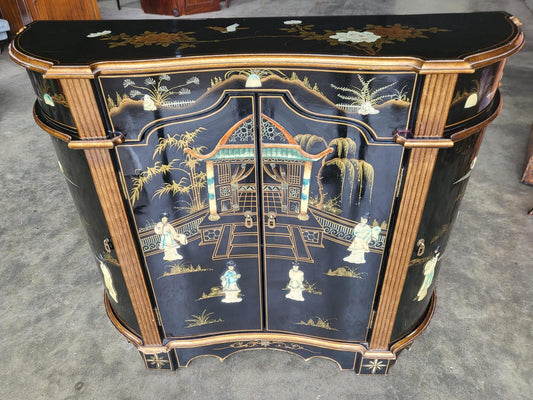 Chinese concave ornate lacquered sideboard cupboard shelves
