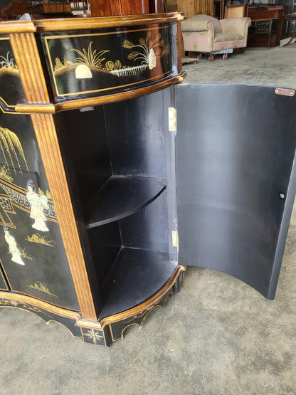 Chinese concave ornate lacquered sideboard cupboard shelves