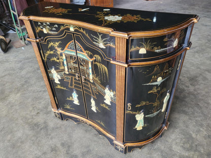 Chinese concave ornate lacquered sideboard cupboard shelves