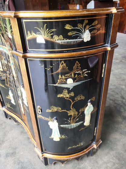 Chinese concave ornate lacquered sideboard cupboard shelves