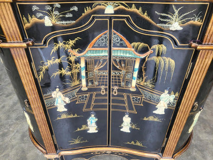 Chinese concave ornate lacquered sideboard cupboard shelves