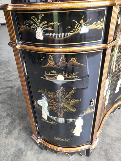 Chinese concave ornate lacquered sideboard cupboard shelves