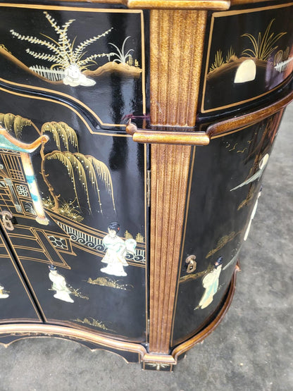 Chinese concave ornate lacquered sideboard cupboard shelves