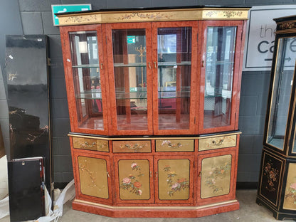 Chinese ornate  glazed curved bookcase display cabinet drawers