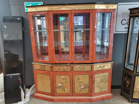 Chinese ornate  glazed curved bookcase display cabinet drawers