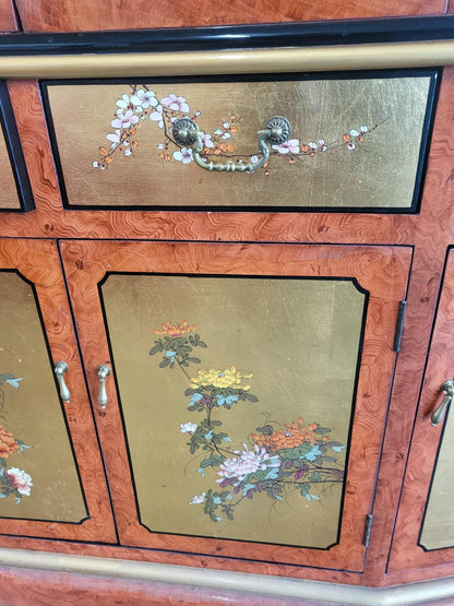 Chinese ornate  glazed curved bookcase display cabinet drawers