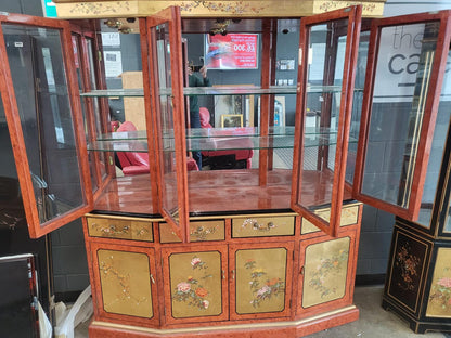 Chinese ornate  glazed curved bookcase display cabinet drawers