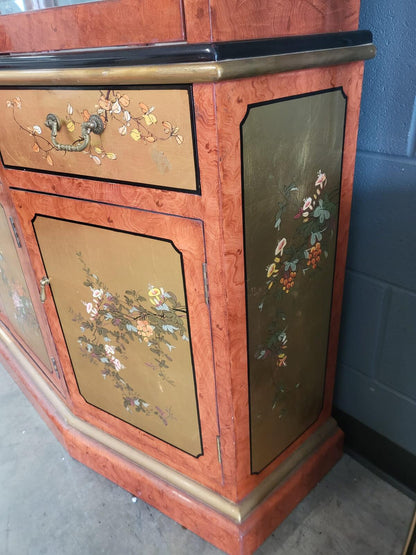 Chinese ornate  glazed curved bookcase display cabinet drawers