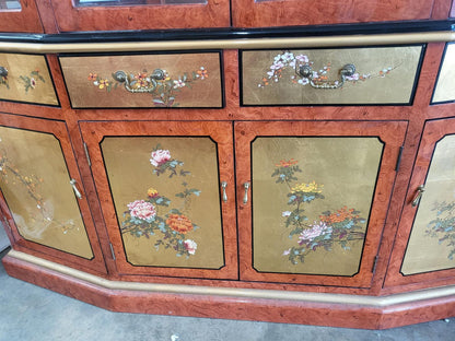 Chinese ornate  glazed curved bookcase display cabinet drawers
