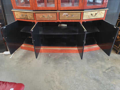Chinese ornate  glazed curved bookcase display cabinet drawers
