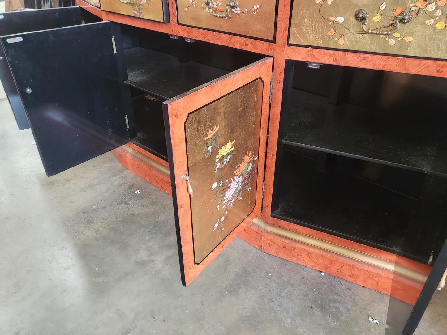 Chinese ornate  glazed curved bookcase display cabinet drawers