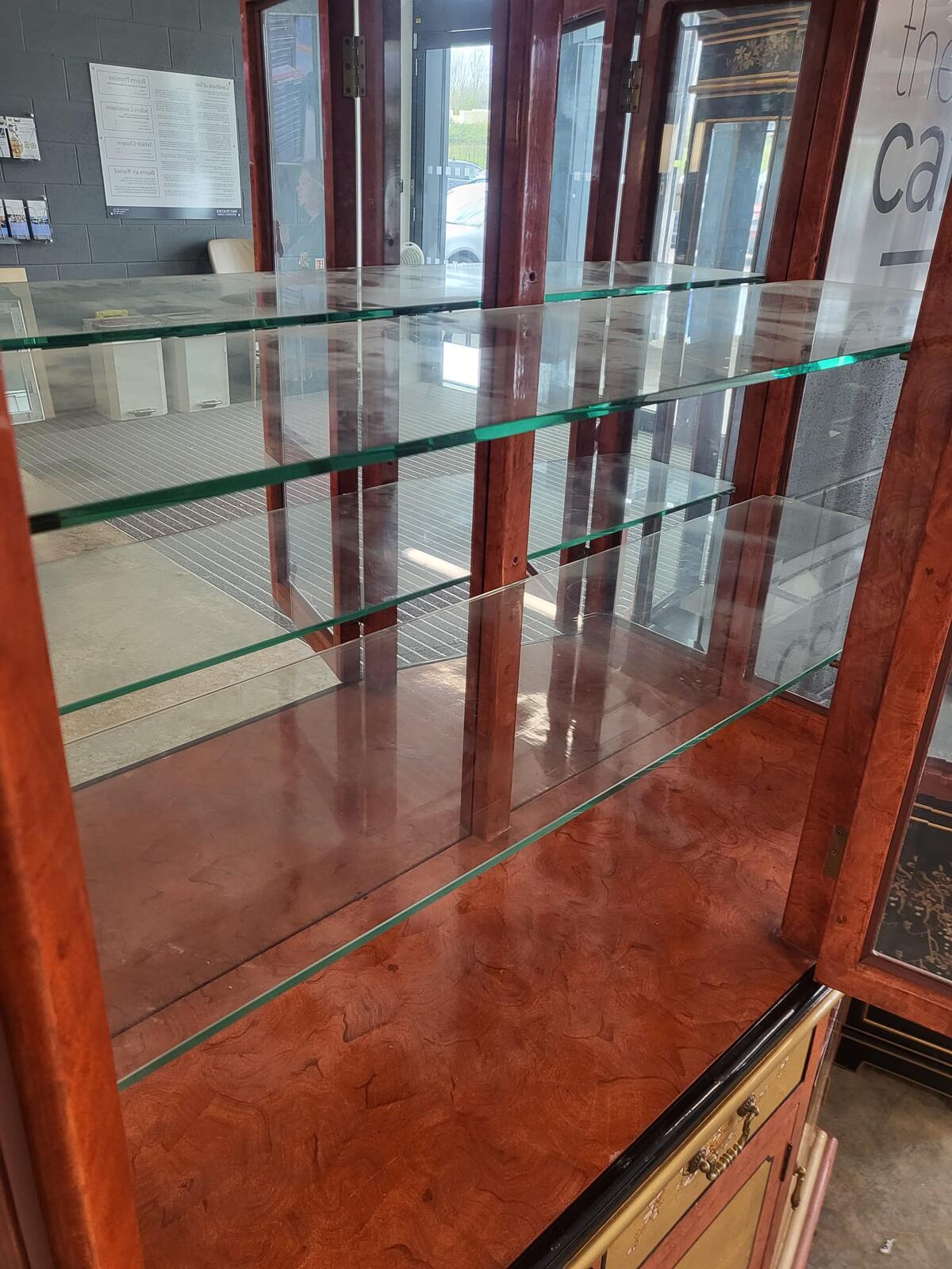 Chinese ornate  glazed curved bookcase display cabinet drawers