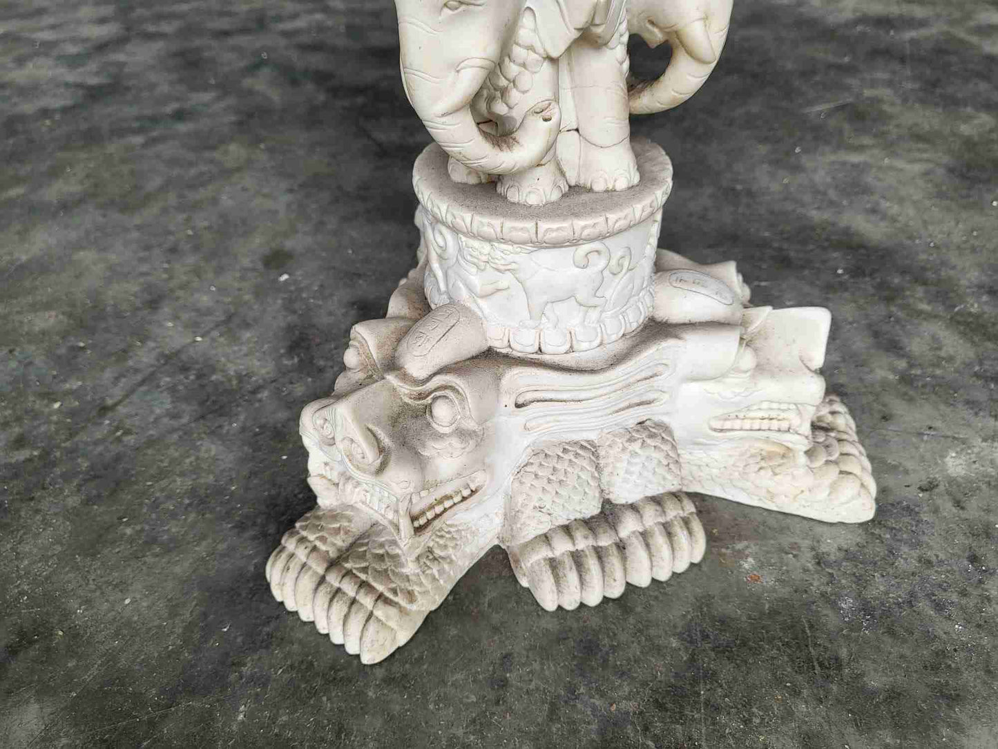 Vintage 20thc Chinese small pedestal carved round end side lamp table faux ivory