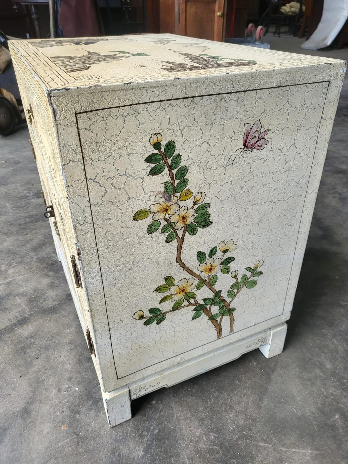 Chinese small cream side cabinet table drawer cupboard