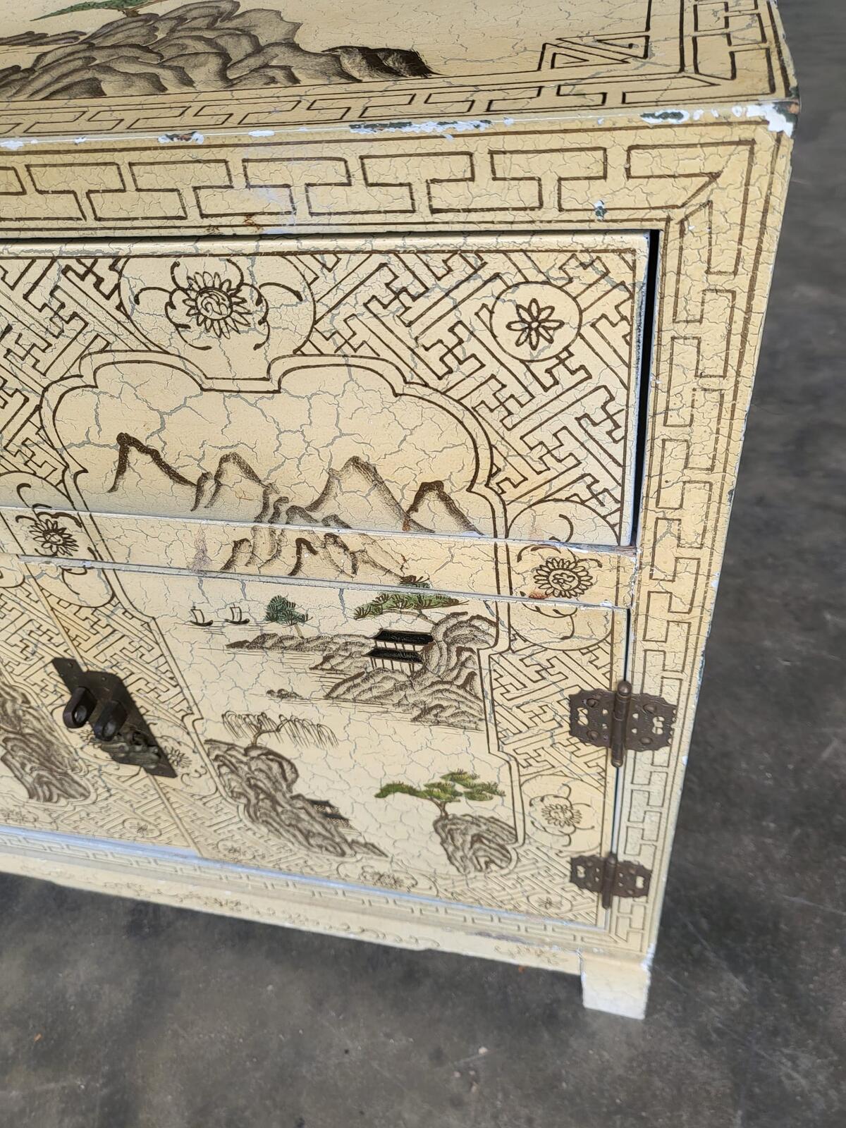 Chinese small cream side cabinet table drawer cupboard