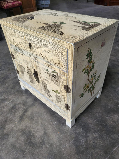 Chinese small cream side cabinet table drawer cupboard