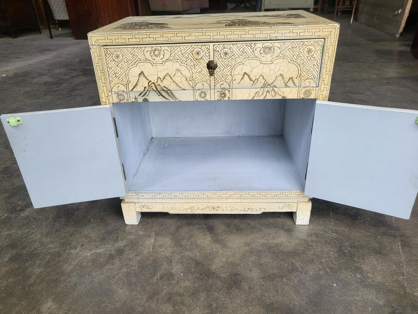 Chinese small cream side cabinet table drawer cupboard