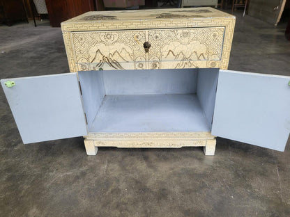 Chinese small cream side cabinet table drawer cupboard