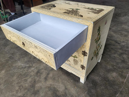 Chinese small cream side cabinet table drawer cupboard