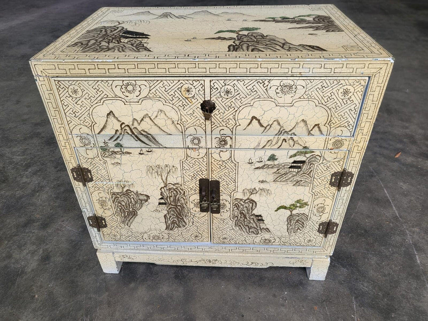 Chinese small cream side cabinet table drawer cupboard