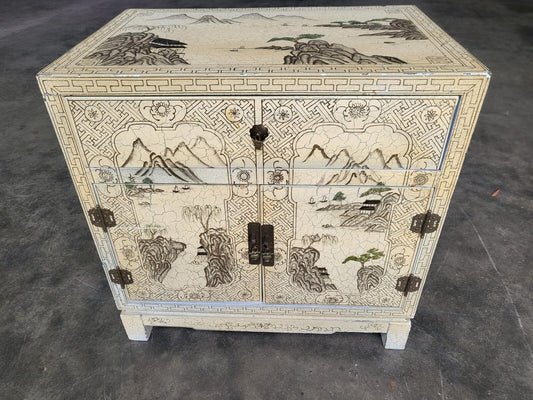 Chinese small cream side cabinet table drawer cupboard