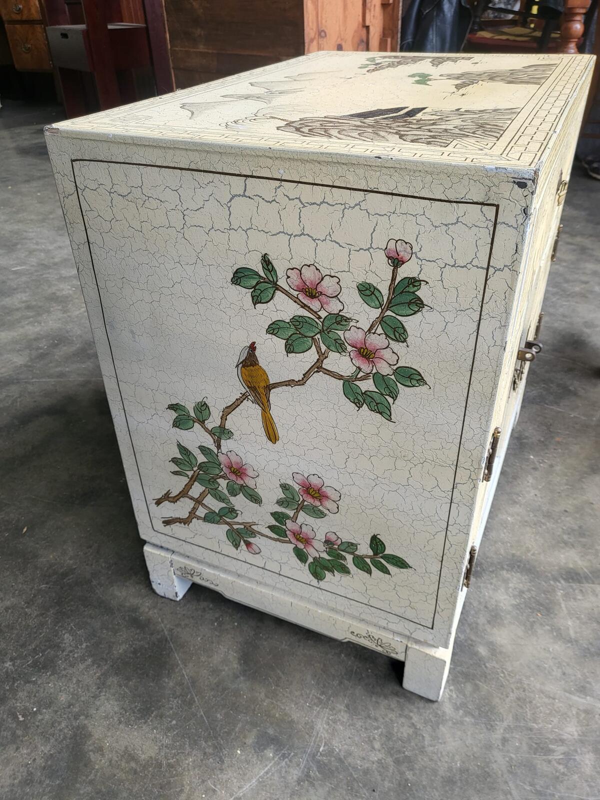 Chinese small cream side cabinet table drawer cupboard