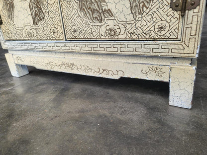 Chinese small cream side cabinet table drawer cupboard