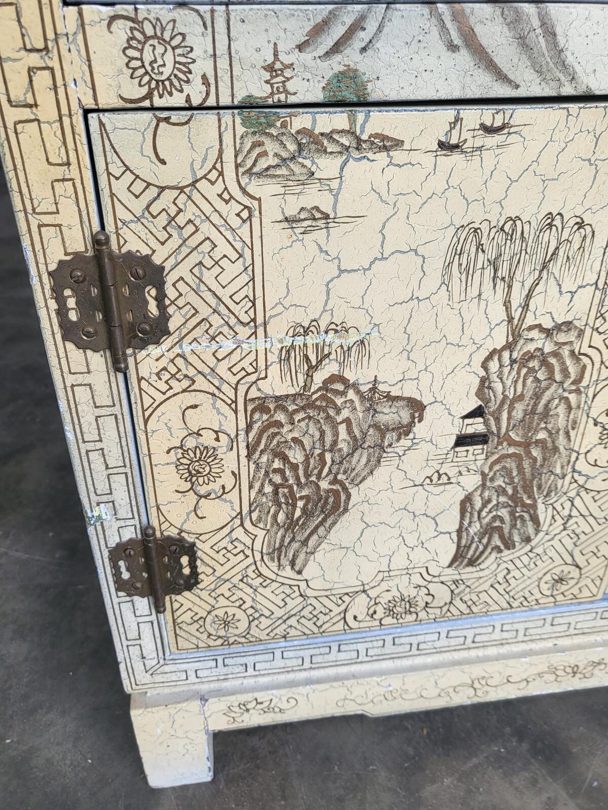 Chinese small cream side cabinet table drawer cupboard