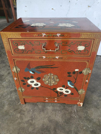 Chinese small ornate side end lamp table cupboard drawers