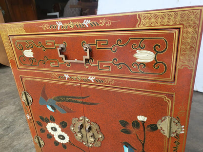 Chinese small ornate side end lamp table cupboard drawers