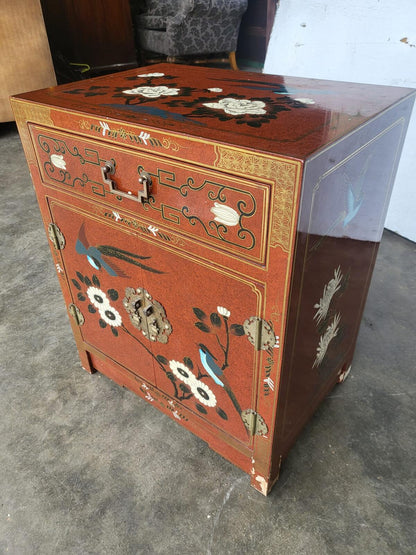 Chinese small ornate side end lamp table cupboard drawers