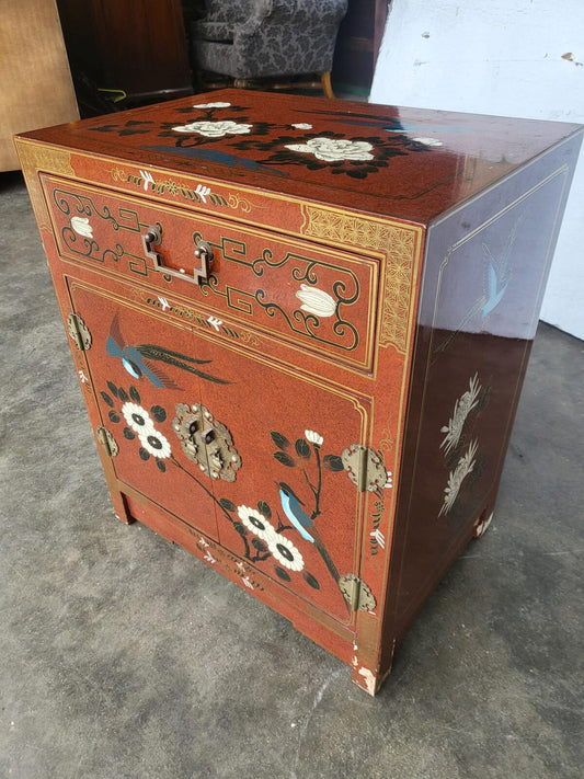 Chinese small ornate side end lamp table cupboard drawers