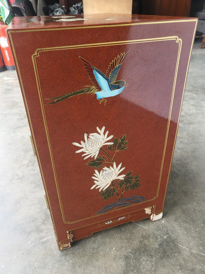 Chinese small ornate side end lamp table cupboard drawers