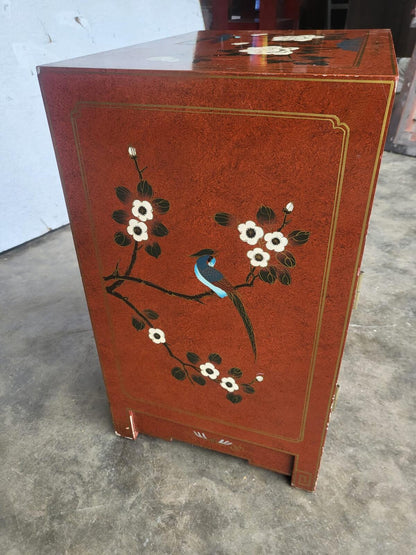 Chinese small ornate side end lamp table cupboard drawers