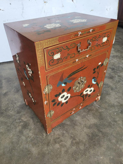 Chinese small ornate side end lamp table cupboard drawers