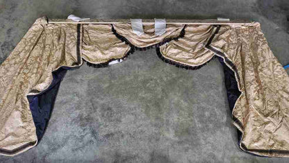 Curtains large pelmet swags gold cream fabric lined 299cm wx187 drop 9'10" wide